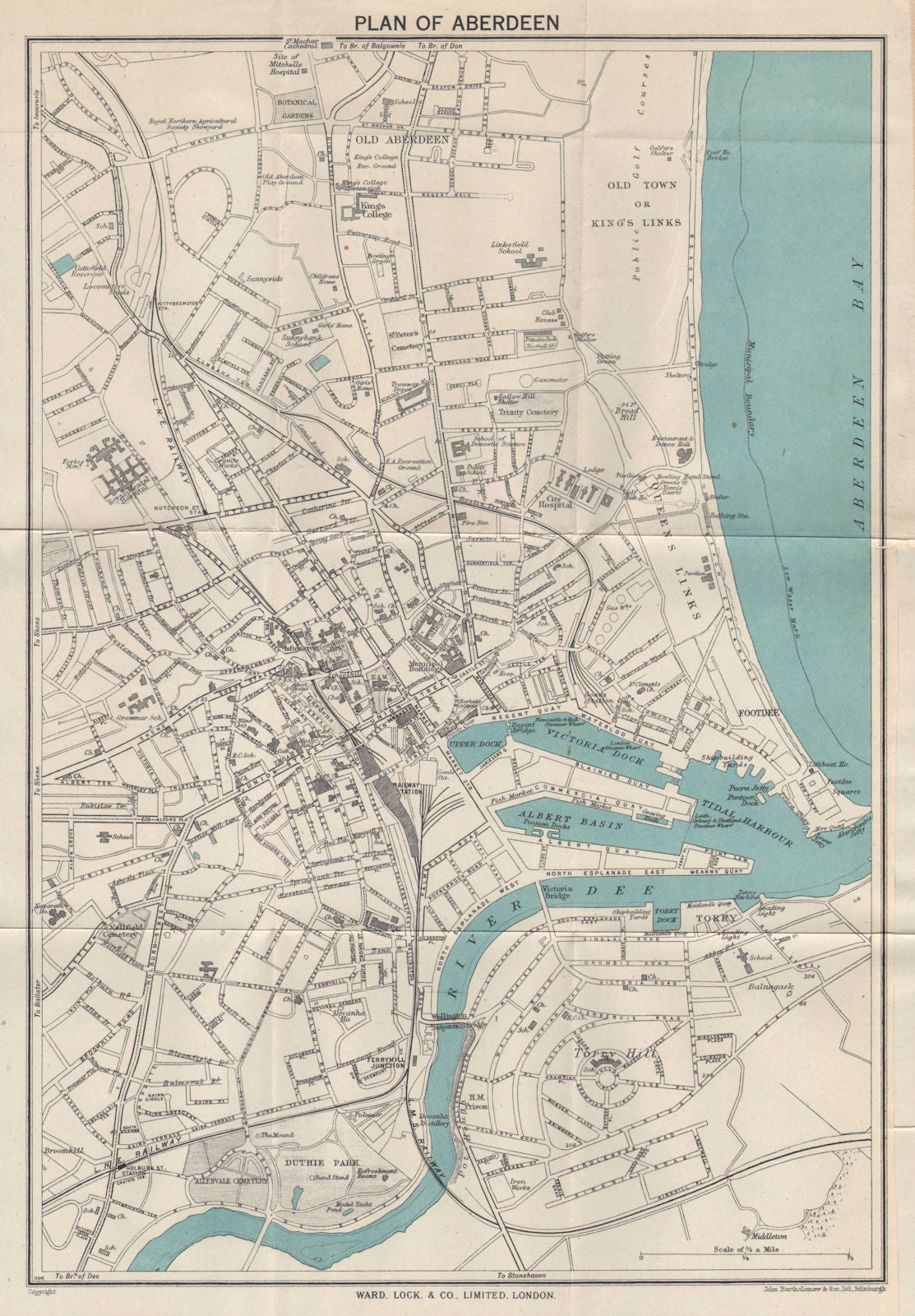ABERDEEN vintage tourist town city plan. Scotland. WARD LOCK 1950 old map